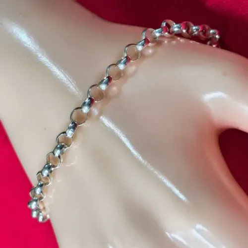 Pulseira Unissex de Prata Polida Elo Português Redondo