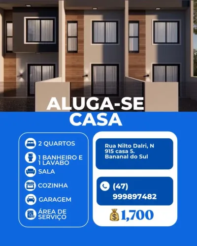 CASA DISPONÍVEL PARA LOCAÇÃO- BANANAL DO SUL/GUARAMIRIM.