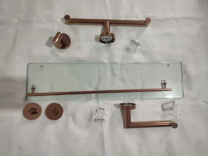 KIT C/4 ROSE GOLD LORENZETTI  - Prateleira - Papeleira - Suporte Duplo - Cabide de Parede