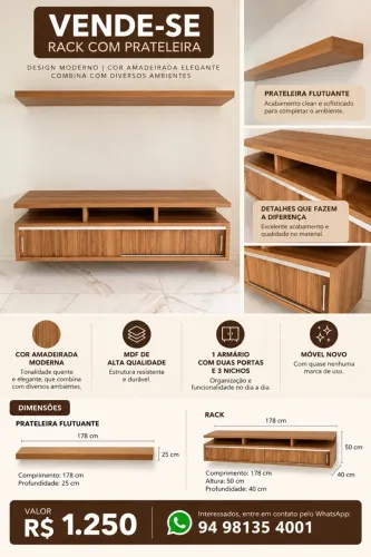 Rack com Prateleira Flutuante - 100% MDF