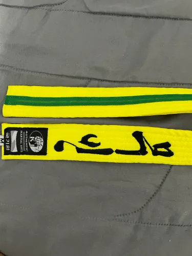 Faixa Taekwondo Amarela ponta verde tamanho M