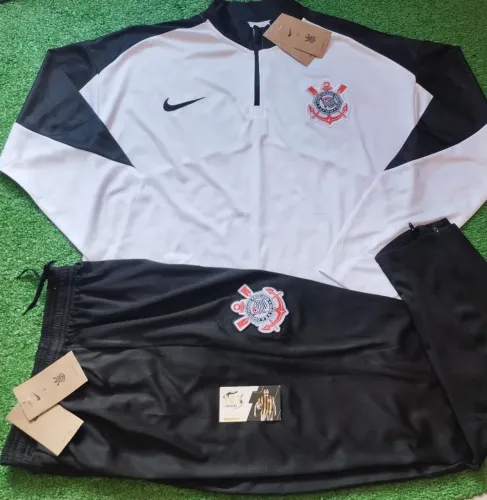 Agasalho Conjunto Corinthians Treinamento 2025/26 - Branco e Preto Lançamento