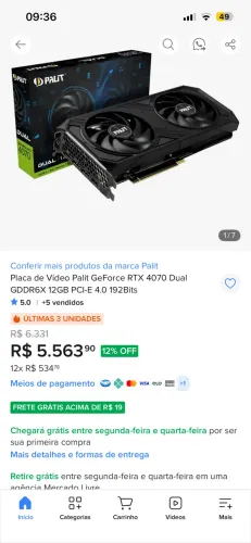 V/T Placa de vídeo RTX4070
