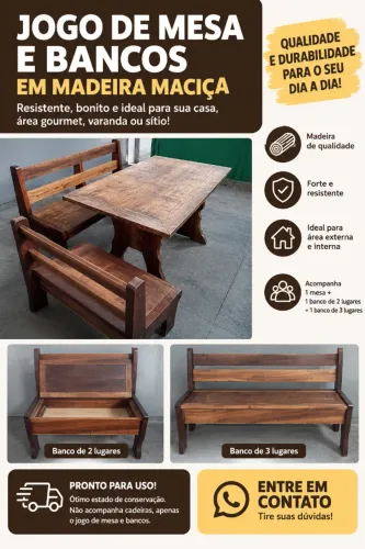 JOGO DE MESA  EM MADEIRA  MACIÇA 