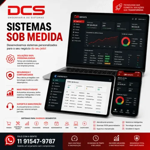 Sistema comercial sob medida para sua empresa. Projetos personalizados e modernos.