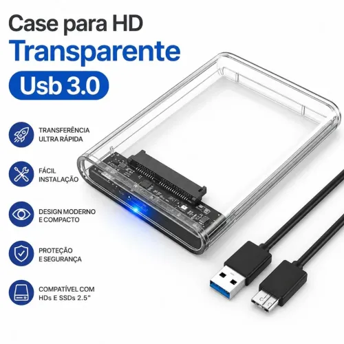 Case Para Hd Sata Usb 3.0 Transparente Slim