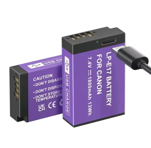 2 Baterias Digitais LP-E17 Tipo C 1800 Mah E17  Para Canon T6i T7i SL3 SL2 RP R8 R10 R100 