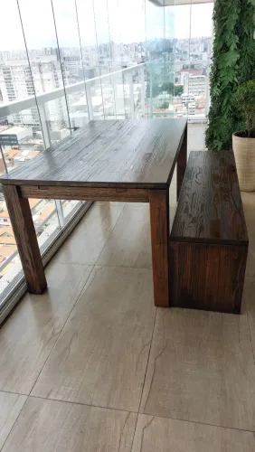 Mesa madeira rústica, externa ou interna com extensor de tamanho