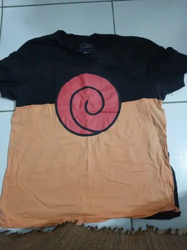 Camisa Masculina do Naruto, Preta e Laranja de Algodão
