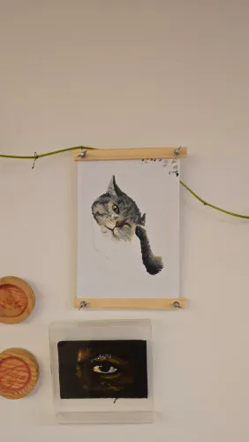Quadro Gato rajado pastel oleoso