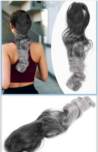 Extensão/Aplique de cabelo rabo de cavalo Ombré Preto e Cinza