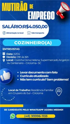 MULTIRAO DE EMPREGO COZINHEIRA 