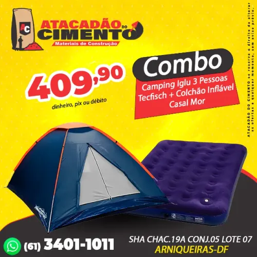 Barraca Camping Iglu 3 Pessoas Tecfisch + Colchão Inflável Casal Mor