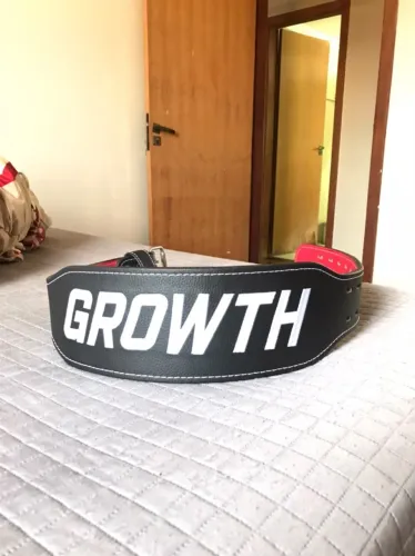 Cinturão Growth em couro preto e vermelho
