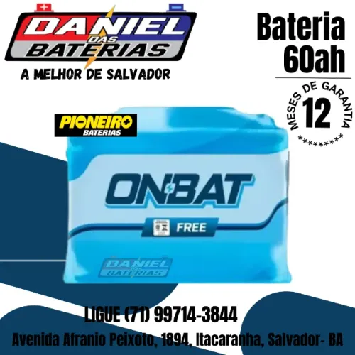 Bateria 60 amperes Onbat - em Salvador, Bahia - Daniel das Baterias