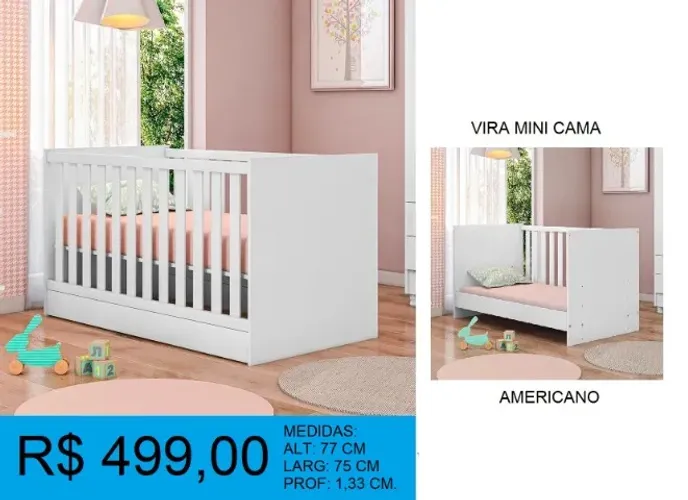 Berço mini cama com rodinhas branco - entrega gratis 