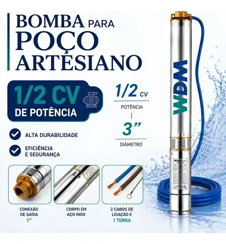 Bomba Submersa WDM tipo caneta palito de 1/2 e 1/3 cv