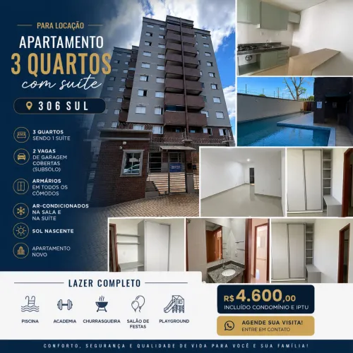 3 Quartos com Suíte | 2 Vagas | Mobiliado | 306 Sul | Lazer Completo