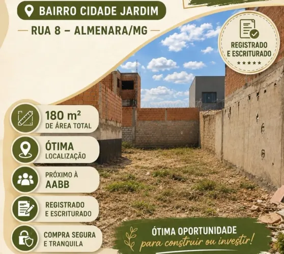 Vendo Terreno localizado no Bairro Cidade Jardim - Almenara/MG