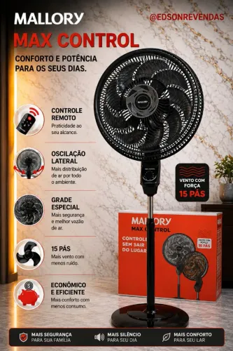 VENTILADOR DE COLUNA MALLORY 40 CM CONTROLE REMOTO