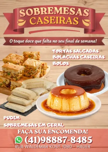 Sobremesas, salgados para festas, tortas salgadas e afins