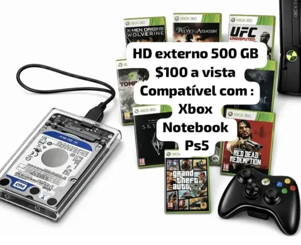 HD Externo 500 GB Portátil Usb 3.0 Para Notebook Ps4 Ps5 Xbox One E Series