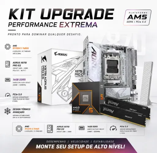 Kit Ryzen 5 7600X, X870I Aorus Pro Ice e 16GB RAM
