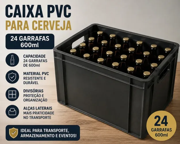 * Caixa PVC para 24 Garrafas de Cerveja 600ml - Resistente e Prática