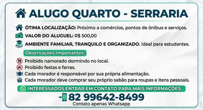 Aluguel quarto para estudantes 