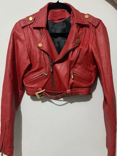 Jaqueta Iódice Denim Couro Legítimo Vermelha Original