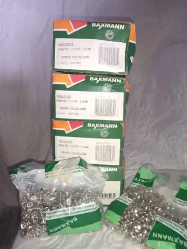 Rebite  N°1 1/2 2  - cx/1000 pçs - ferro niquelado Baxmann