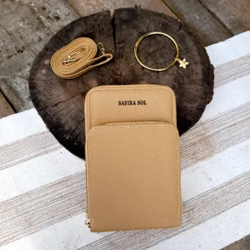 Bolsa pequena porta celular com alça removível e divisória transparente
