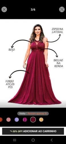 Vestido de festa em renda bordô