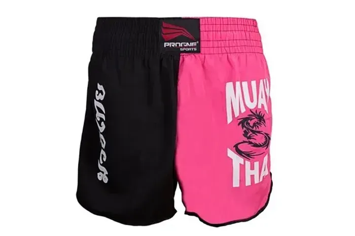 SHORT MUAY THAI FEMININO PROGNE SPORTS PRETO/ROSA