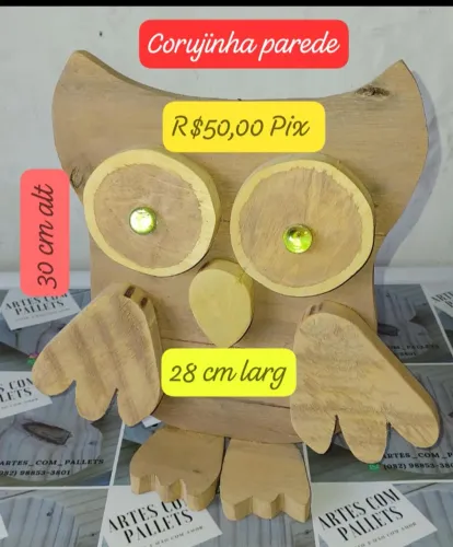 Corujinha de madeira para parede - Decoração rústica
