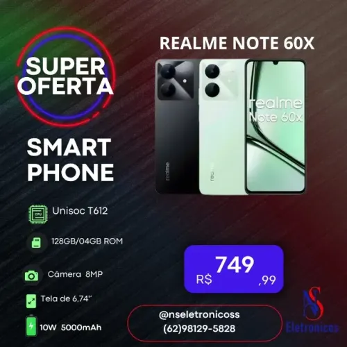 Celular Realme Note 60X 128GB/04GB ROM Lacrado Versao Global Garantia Oferta Quinta Feira