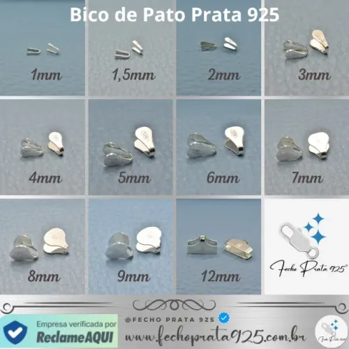 Bico de Pato Prata 925 - Varios tamanhos, enviamos para todo Brasil.