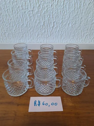 Conjunto de 12 xícaras de café bico de jaca de vidro