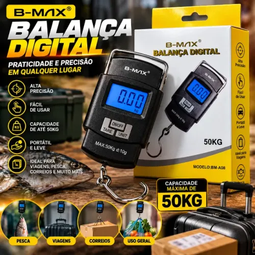 Balança digital de gancho pesa até 50kg