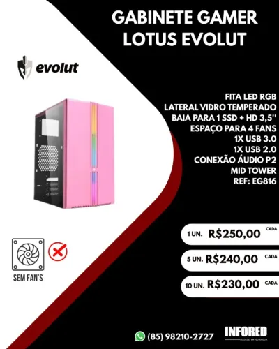 Gabinete gamer Lotus Evolut