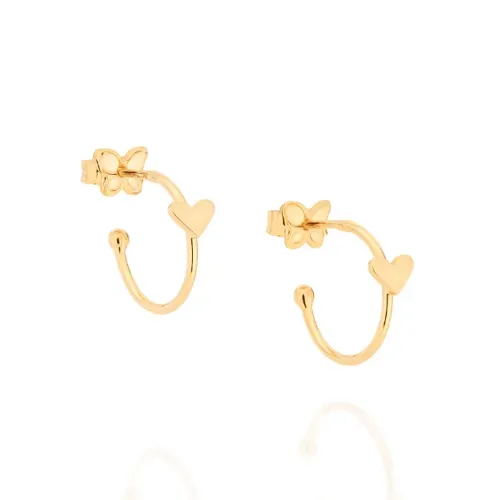 Rommanel - Brinco meia argola coração banhado a ouro 18k