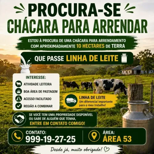 Procuro chácara, sítio pra arrendar