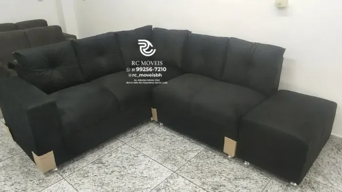 Sofá de Canto com Puff Suede macio D33 Confortável Direto da Fábrica | Frete Gratis