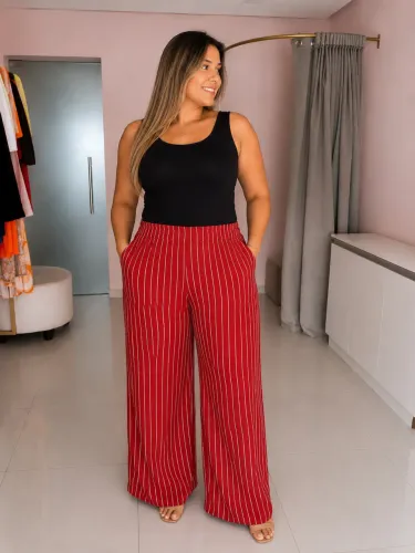 Conjunto Elegance Vermelho Listrado Tam G Novo