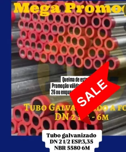 Queima estoque:Tubo galvanizado dn 2 1|2 nbr5580 6m-MG32-3236-7747