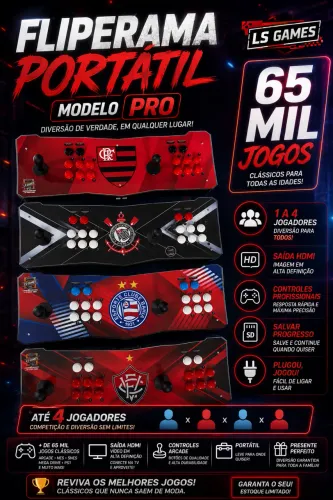 Fliperama portátil ls games 65 mil jogos 