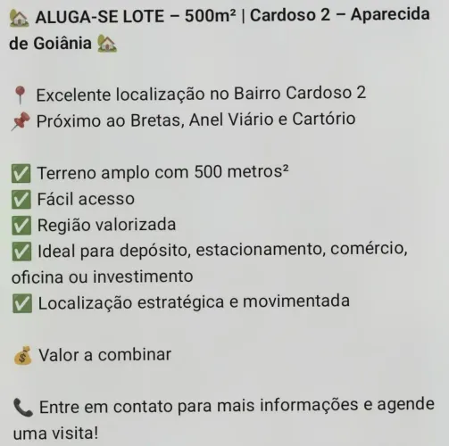 Lote de 500m com ótimo localização no bairro Cardoso 2 do lado do anel viário e Bretas