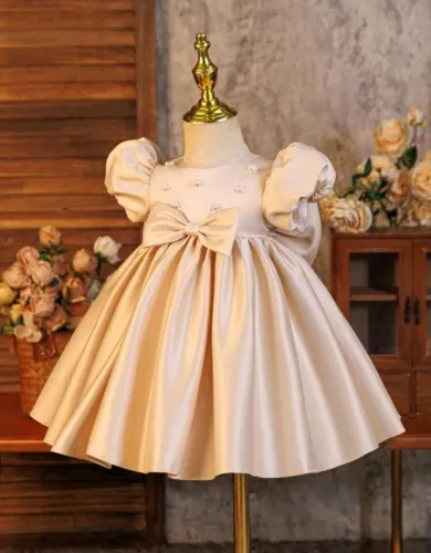 Vestido Infantil Glamour Champanhe - 2 a 3 Anos - Festa e Casamento