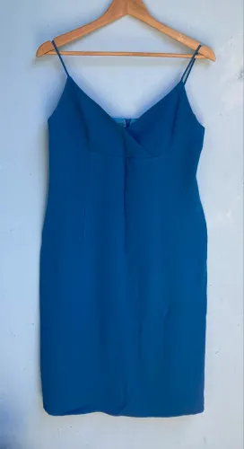 Vestido Gregory Azul Alfaiataria Midi, Tamanho 42 (Ótimo Estado)
