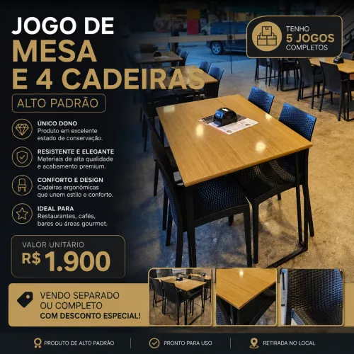 Mesa de Madeira + 4 Cadeiras Alto Padrão | Estado de Nova | R$ 1.900/cada